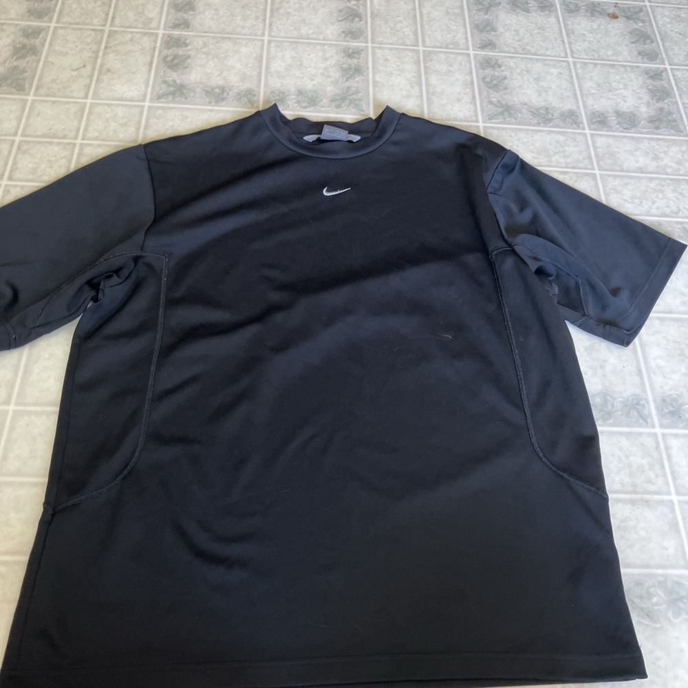 Nike Black Shirt Mens Large Mock Neck Dri Fit Performance Top Short Sleeve